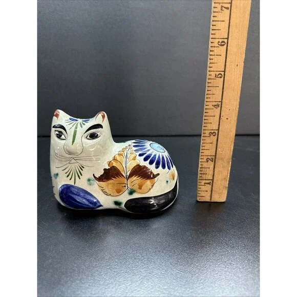 Vintage Tonala Mexico Folk Art Pottery Cat Figurine - Picture 6 of 7
